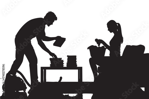 Minimalistic Black and White Vector Illustration of an Industrial Vacuum Cleaner