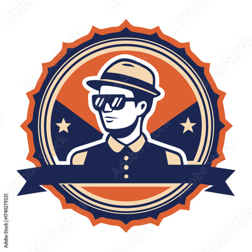 Cool Man Emblem With Sunglasses And Hat retro badge