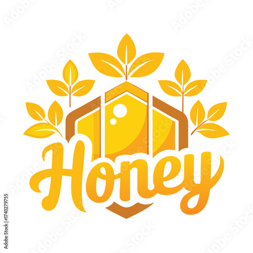 Honeycomb and leaves logo with script font symbol nature