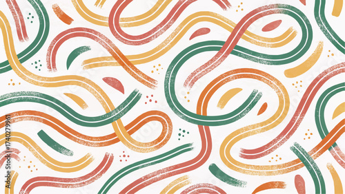 Abstract background with colorful wavy lines and brush stroke texture in a seamless repeating pattern design
