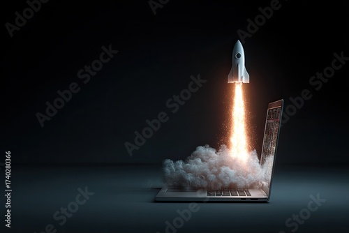 Rocket launching from open laptop