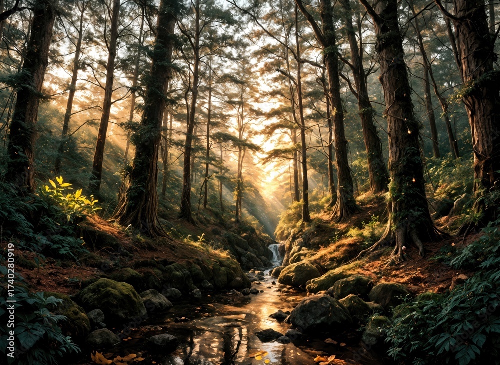 Fototapeta premium Sunlit Forest Creek
