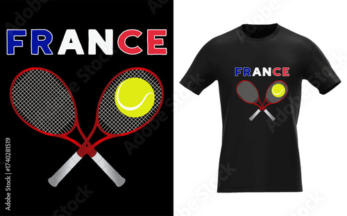 French tennis design featuring crossed rackets tennis ball and france flag elements