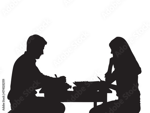 Silhouette of a senior man in profile with white background