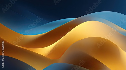 Abstract flowing curves in gold and blue