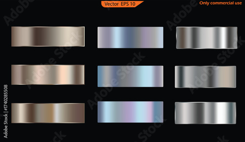 Set of metal banners. Set of Silver foil texture background. Realistic silver, gradient mesh. High resolution