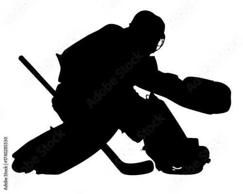 Ice hockey goalie player protecting goal silhouette
