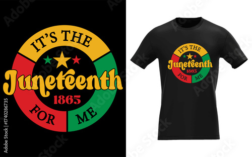 Juneteenth celebration graphic design and t shirt mockup featuring pan african colors and historical date