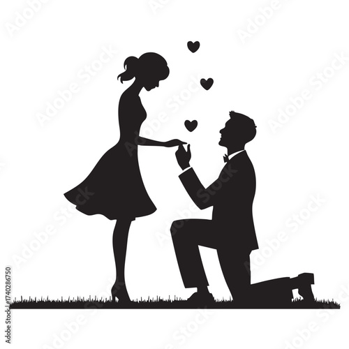 silhouette of a man declaring his love to a woman outdoors