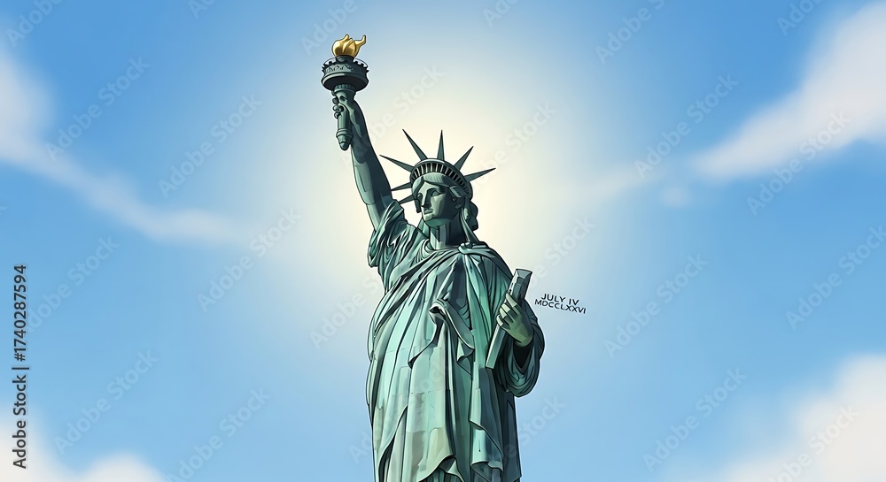 Naklejka premium Statue of Liberty Iconic Landmark in New York City Under a Blue Sky.