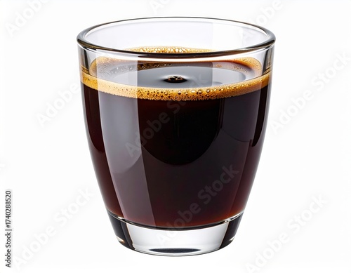Glass of Fresh Black Coffee Isolated on White Background. Caffeine Brew.