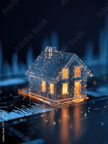 Digital house model on a tech background