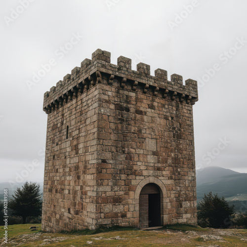 Medieval stone watchtower on hillside