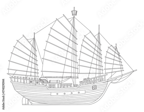 Minimalist Vector Drawing of a Traditional Sailing Vessel