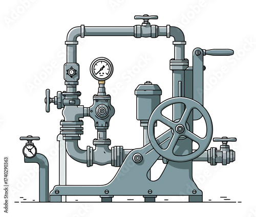 Retro Mechanical Water Pump Vector Illustration