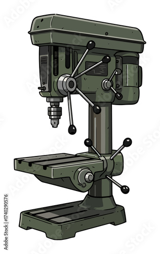 Industrial Drill Press Illustration - Vector Art