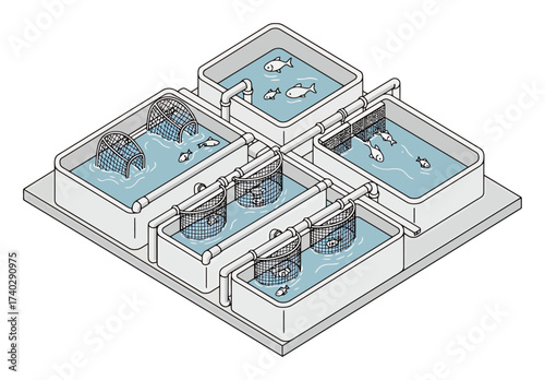 Sustainable Fish Farm Isometric Vector