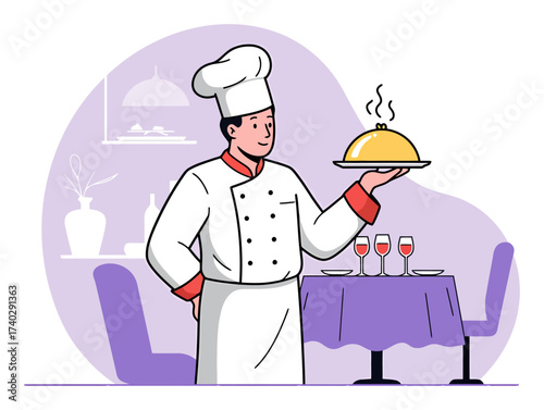 Chef Presenting Gourmet Dish Vector Illustration