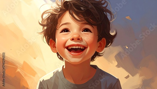 Smiling Child Portrait: Joyful Expression and Playful Vibe in Digital Art