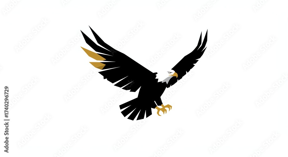 Fototapeta premium Bald Eagle Illustration with Spread Wings Simple Clean Design