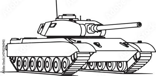Tank Military Simple Hand-drawn Sketch Doodle Drawing Vector Illustration, Black and white Line Linear Isolated Art