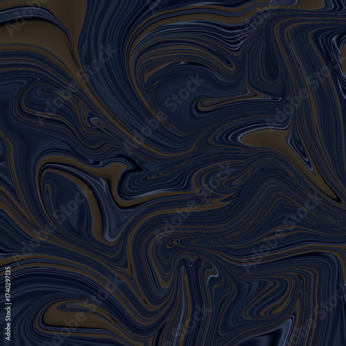 Dark abstract swirl in navy and muted brown hues, creating a mysterious liquid marble effect. Suitable for backgrounds, modern art, and digital designs.
