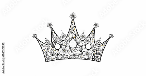 Royal floral crown for a king or queen, a luxury tiara and jewelry vector illustration icon clipart symbol
