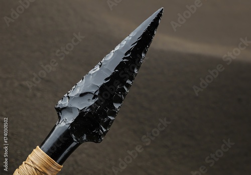 Obsidian Arrowhead Point with Wooden Shaft Ancient Artifact