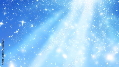 Heavenly light and stars sparkles on blue background generated AI