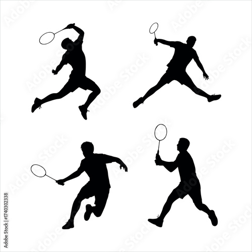 Set of badminton player silhouette.