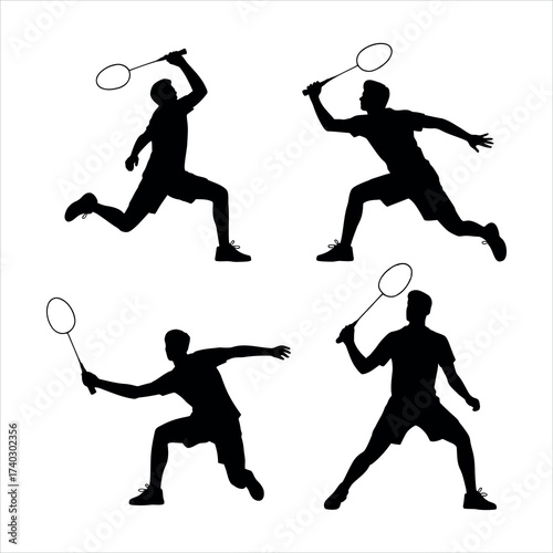 Badminton player silhouettes isolated on white background