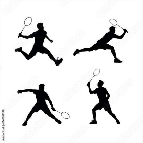 Badminton player silhouettes isolated on white background