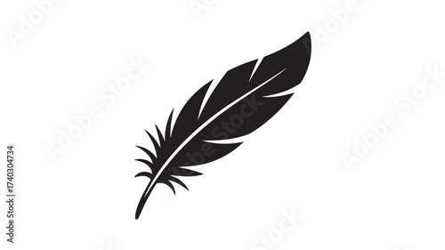 Elegant feather vector illustration simple black glyph design isolated on a clean Isolated on White Background