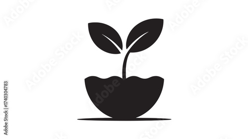 Black seedling icon simple vector glyph illustration of a plant growing in soil Isolated on White Background