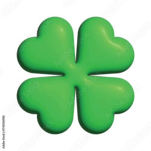 3d Lucky Four-leaf clover, Green Four leaf clover vector icon. St Patrick's Day. Lucky and happiness concept. Shamrock - render 3d green four leaf clover icon. Good luck theme design element Vector.