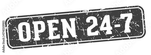 open 24 7 rectangular sign. open 24 7 stamp