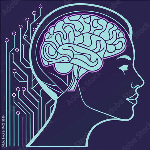 A Digital Mind with Circuit Board Connections in Vector Style Illustration  