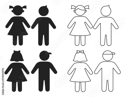 Girl and Boy icon set silhouette