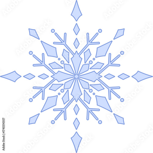 Blue and white detailed layered vector snowflake with outline.