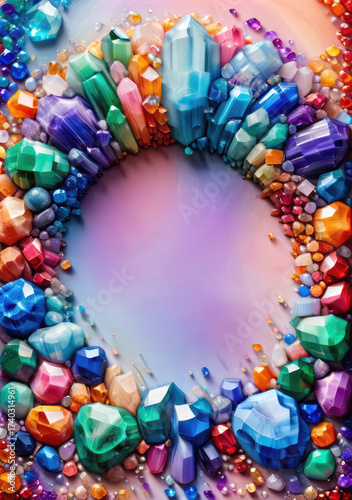 A Dazzling Circular Arrangement of Rainbow Gemstones and Rough Mineral Fragments