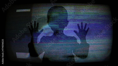 Silhouette of Child Behind Screen With White Mask Creates Myster
