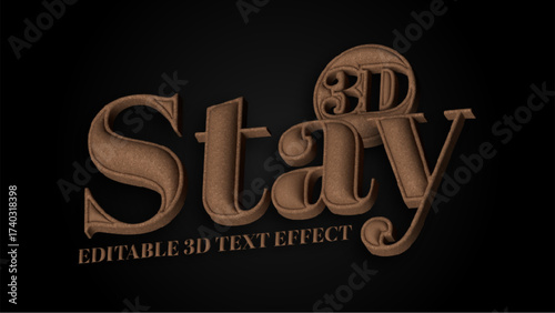 Stay 3d editable text effect with realistic brown leather texture design for creative projects and typography display