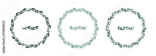 Three seaweed wreaths for seamless pattern creation, circular design elements