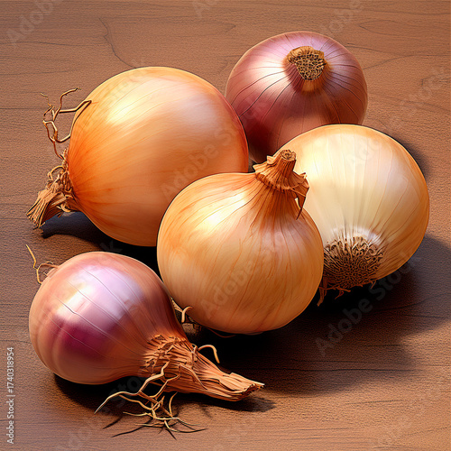 Variedad de cebollas frescas