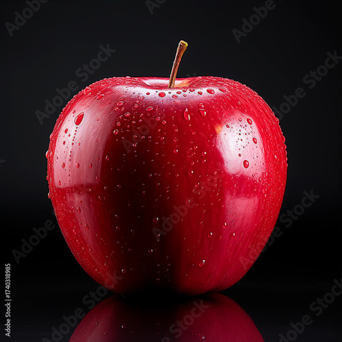 Manzana roja fresca y brillante con gotas de agua, primer plano