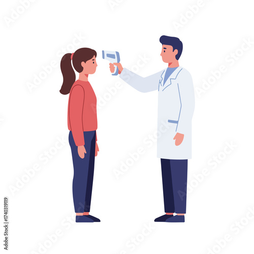 Medical professional takes temperature of person with infrared thermometer