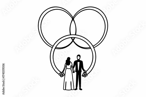 Minimalist Line Art Vector Illustration – Elegant Wedding Bride and Groom Couple Design