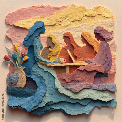 Women in colorful artwork celebrating International Women’s Day  