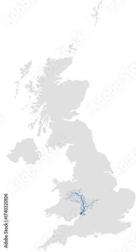 Severn river system – rivers vector map of United Kingdom highlighting main stem, primary and secondary tributaries (Web Mercator, scaled by river size, PPT-compatible, multi-layered & fully editable)