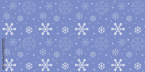 Seamless patern with cute snowflakes on  blue  background. Winter repeated pattern. Simple snowflakes. Design for wrapping paper, backdrops,  fabric and textile. Vector illustration.